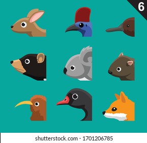 Animal Cartoon Faces Side View Set 6 Australia