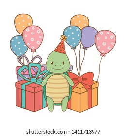Animal cartoon with Happy Birthday icon design