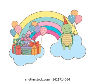 Animal cartoon with Happy Birthday icon design