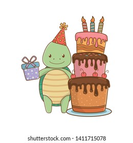 Animal cartoon with Happy Birthday icon design