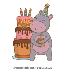 Animal cartoon with Happy Birthday icon design
