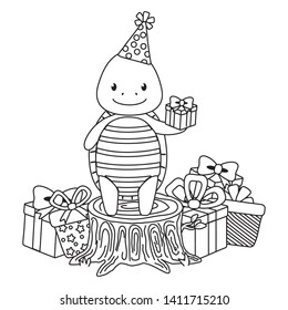 Animal cartoon with Happy Birthday icon design