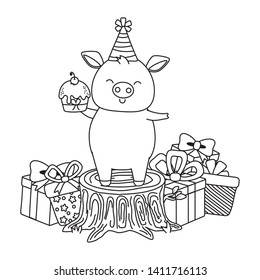 Animal cartoon with Happy Birthday icon design