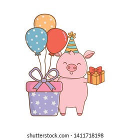 Animal cartoon with Happy Birthday icon design