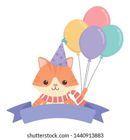 Animal cartoon with happy birthday icon design
