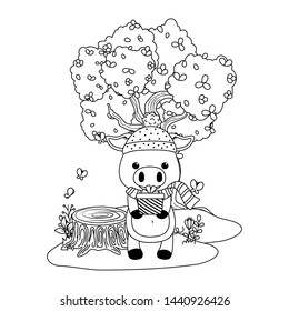Animal cartoon with happy birthday icon design