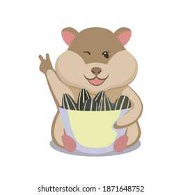 Animal cartoon icon hamster with watermelon seeds isolated vector can be used for prints, merchandice, t-shirt, sticker.