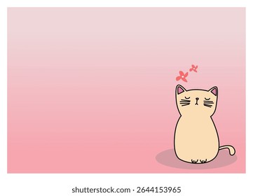 Desenho animado animal: gato pequeno isolado sobre um fundo rosa 
