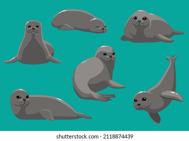 Animal Cartoon Monk Seal Various Poses Vector Illustration