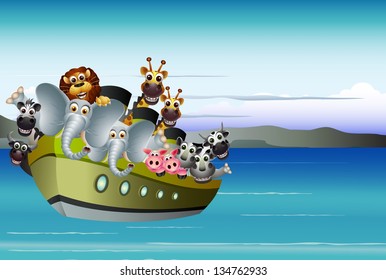 animal cartoon on boat