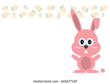 Animal cartoon - pink rabbit vector on white background with carrots
