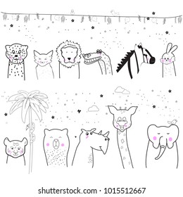 Animal cartoon set isolated on white background.Cute animals for kids painting, poster, placard and wallpaper. Creative art, vector illustration