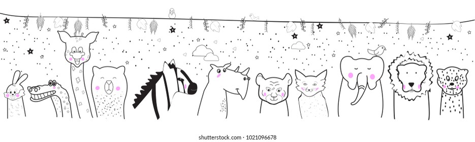 Animal cartoon set isolated on white background. Cute animals for kids painting, poster, placard and wallpaper. Creative art, vector illustration