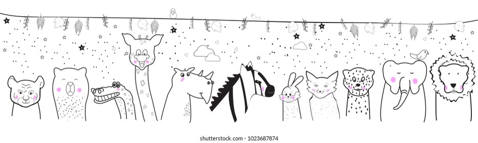 Animal cartoon set isolated on white background. Cute animals for kids painting, poster, placard and wallpaper. Creative art, vector illustration