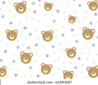 Animal cartoon ,Teddy bear cartoon with star pattern on white background