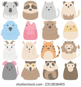 Animal cartoon vector set, Animal simple cartoon style.