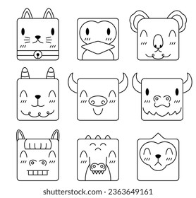 Animal Cartoon Vektorset, Animal simple cartoon Stil.