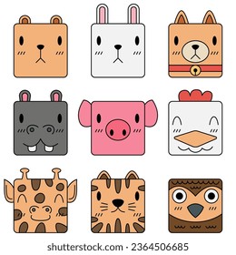 Animal cartoon vector set, Animal simple cartoon style.