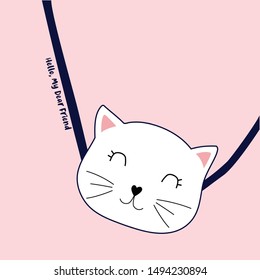 animal cat bag text line pink girl tee illustration art vector