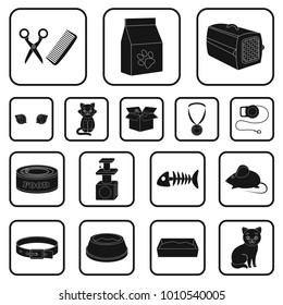 An animal cat black icons in set collection for design. Caring for a cat vector symbol stock web illustration.