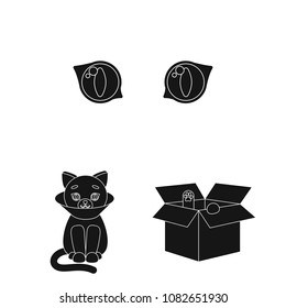 An animal cat black icons in set collection for design. Caring for a cat vector symbol stock web illustration.
