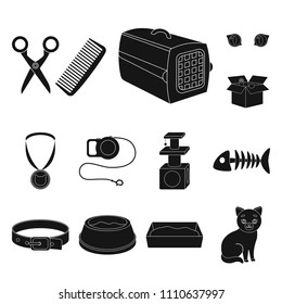An animal cat black icons in set collection for design. Caring for a cat vector symbol stock web illustration.