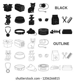 An animal cat black icons in set collection for design. Caring for a cat vector symbol stock web illustration.