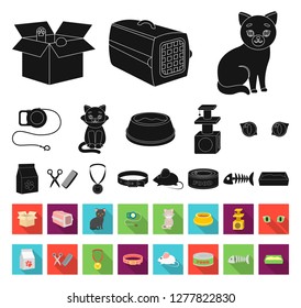 An animal cat black,flat icons in set collection for design. Caring for a cat vector symbol stock web illustration.