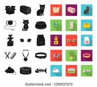 An animal cat black,flat icons in set collection for design. Caring for a cat vector symbol stock web illustration.