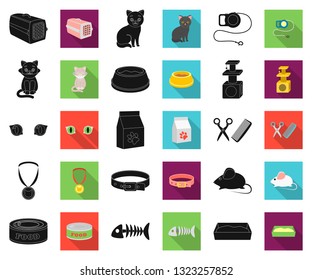An animal cat black,flat icons in set collection for design. Caring for a cat vector symbol stock web illustration.