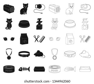 An animal cat black,outline icons in set collection for design. Caring for a cat vector symbol stock web illustration.