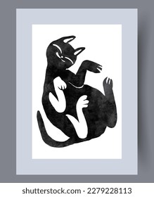 Animal cat carefree kitten wall art print. Printable minimal abstract cat poster. Wall artwork for interior design. Contemporary decorative background with kitten.