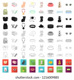 An animal cat cartoon icons in set collection for design. Caring for a cat vector symbol stock web illustration.