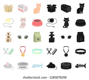An animal cat cartoon,black icons in set collection for design. Caring for a cat vector symbol stock web illustration.