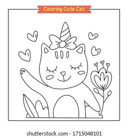 Animal cat coloring page for kids vector drawing
