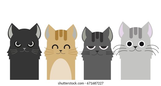 animal and cat concept - set of head cat vector illustration isolated on white background and copyspace