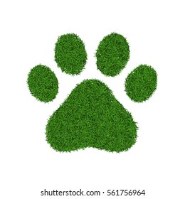 Animal cat or dog green grass footprint, vector illustration.