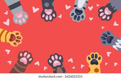 Animal cat dog paw in human hand adoption adopt concept. Vector graphic design illustration
