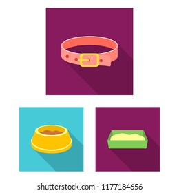 An animal cat flat icons in set collection for design. Caring for a cat vector symbol stock web illustration.