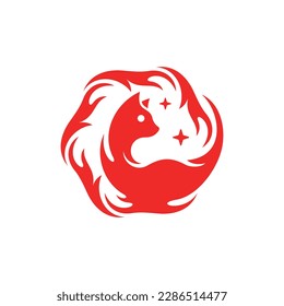 Logo creativo del círculo del fuego divertido de los gatos animales