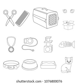 An animal cat outline icons in set collection for design. Caring for a cat vector symbol stock web illustration.