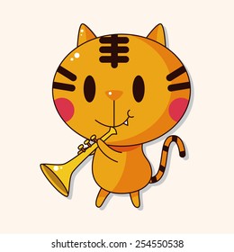 animal cat playing instrument cartoon theme elements