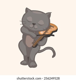 animal cat playing instrument cartoon theme elements