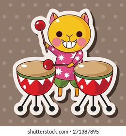 animal cat playing instrument cartoon theme elements