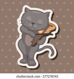 animal cat playing instrument cartoon theme elements