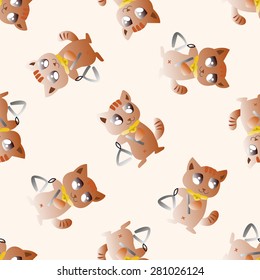 animal cat playing instrument cartoon , cartoon seamless pattern background