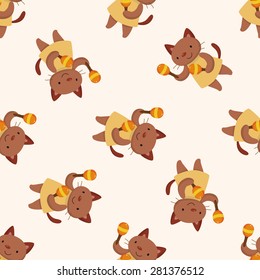 animal cat playing instrument cartoon , cartoon seamless pattern background