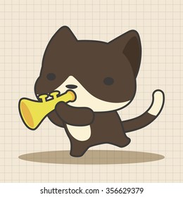 animal cat playing instrument cartoon theme elements