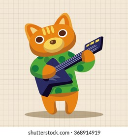 animal cat playing instrument cartoon theme elements