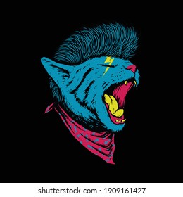 Animal cat rock style roar graphic illustration vector art t-shirt design